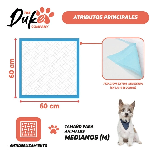 SABANILLAS ENTRENAMIENTO PERRO DUKE 60X60CM PACK 90 TRAINING PAD ABSORBENTE IMPERMEABLE BLANCO - 4