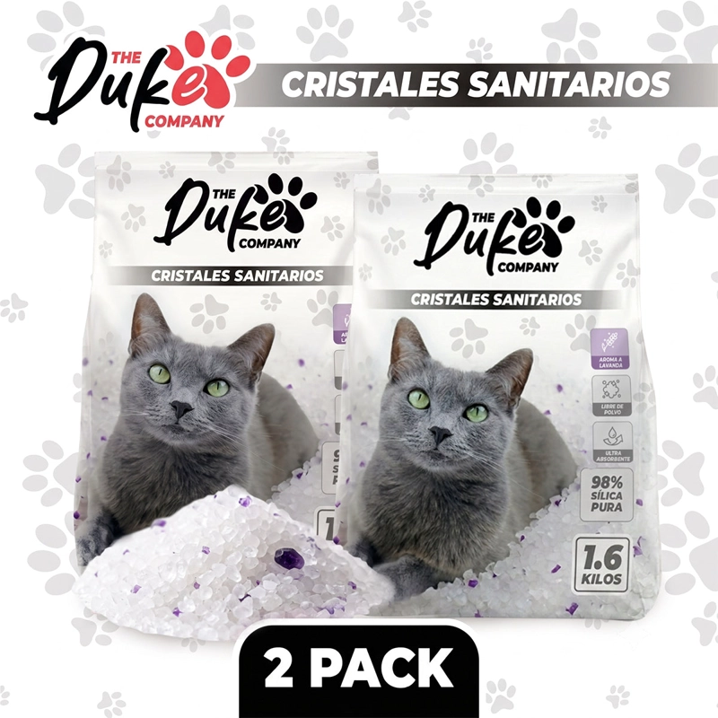 ARENA GATO CRISTAL DUKE SANITARIA 1.6KG PACK 2 AROMA LAVANDA SILICE ABSORBENTE ANTIOLOR - 2