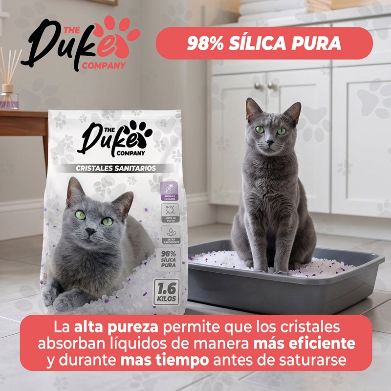 ARENA GATO CRISTAL DUKE SANITARIA 1.6KG PACK 2 AROMA LAVANDA SILICE ABSORBENTE ANTIOLOR - 5