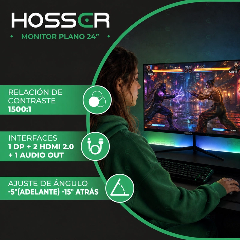 Monitor Pc Gamer Plano Hosser 24 Pulgadas 200hz 1ms Full Hd Ips Freesync Negro - 3