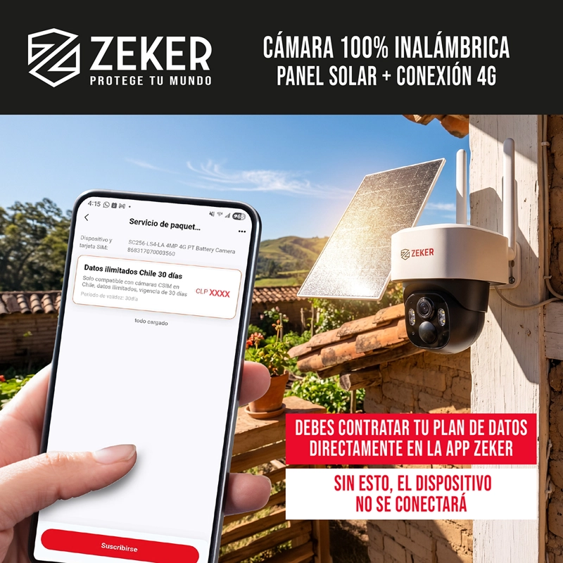 CAMARA SEGURIDAD 4G SOLAR EXTERIOR 4MP ZEKER IP66 VISION NOCTURNA SIN WIFI - 10