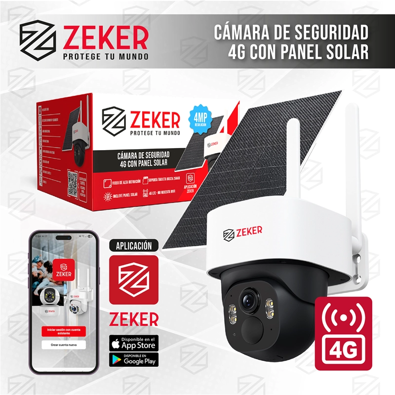 CAMARA SEGURIDAD 4G SOLAR EXTERIOR 4MP ZEKER IP66 VISION NOCTURNA SIN WIFI - 2