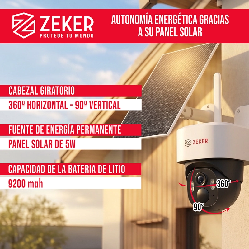 CAMARA SEGURIDAD 4G SOLAR EXTERIOR 4MP ZEKER IP66 VISION NOCTURNA SIN WIFI - 6