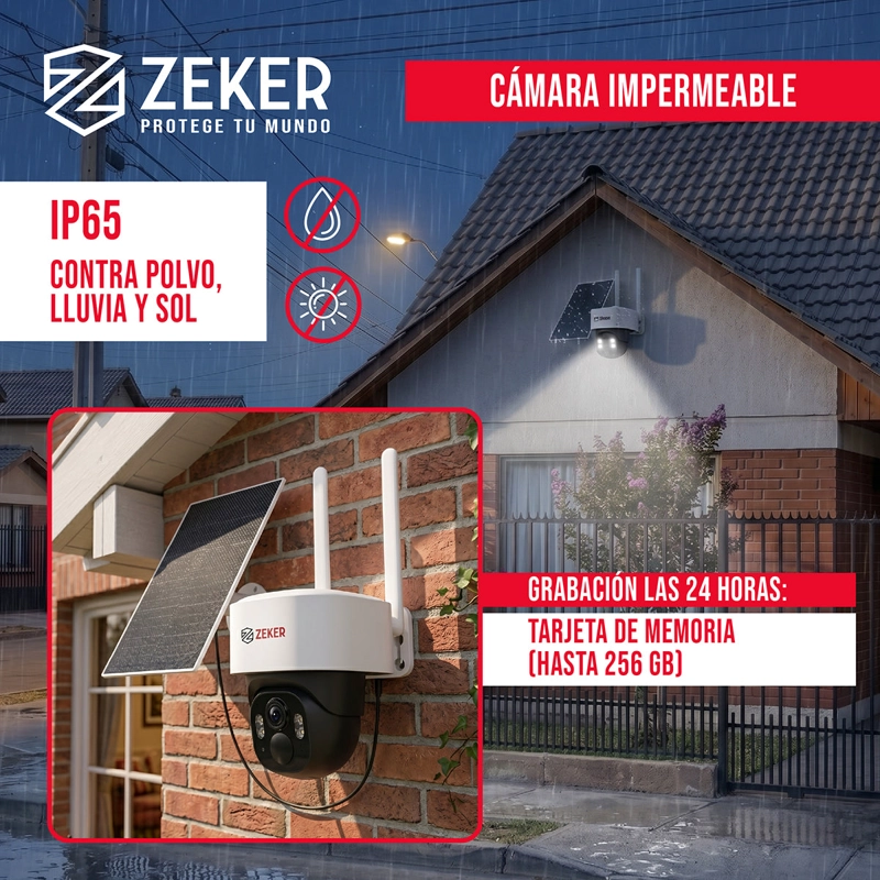 CAMARA SEGURIDAD 4G SOLAR EXTERIOR 4MP ZEKER IP66 VISION NOCTURNA SIN WIFI - 7