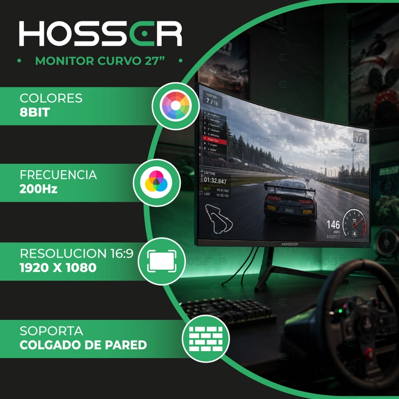 MONITOR GAMER CURVO 27 PULGADAS 200HZ 1MS HOSSER GAMING NEGRO - 3