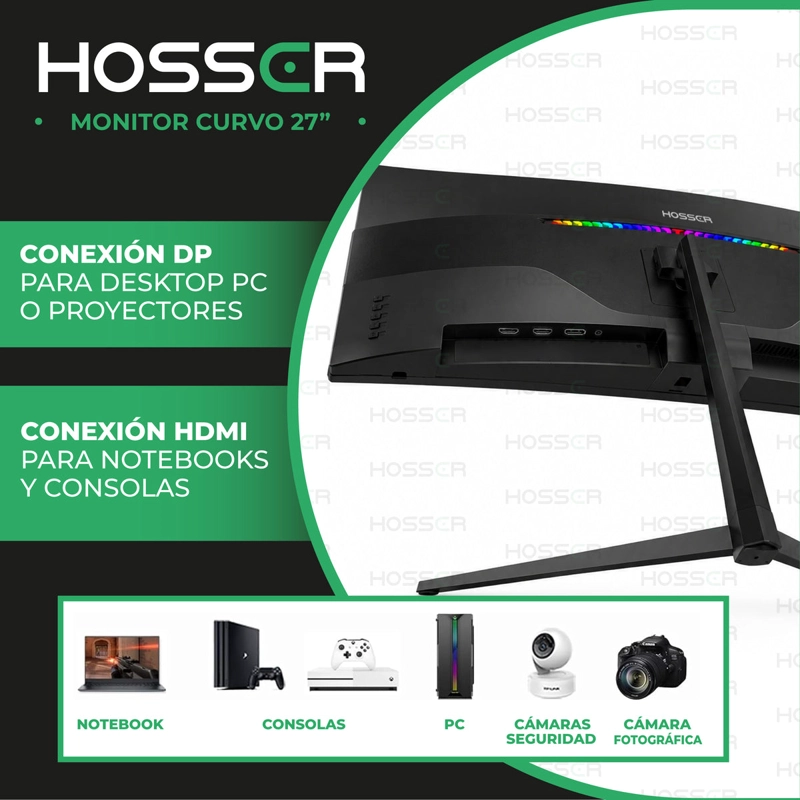 MONITOR GAMER CURVO 27 PULGADAS 200HZ 1MS HOSSER GAMING NEGRO - 5