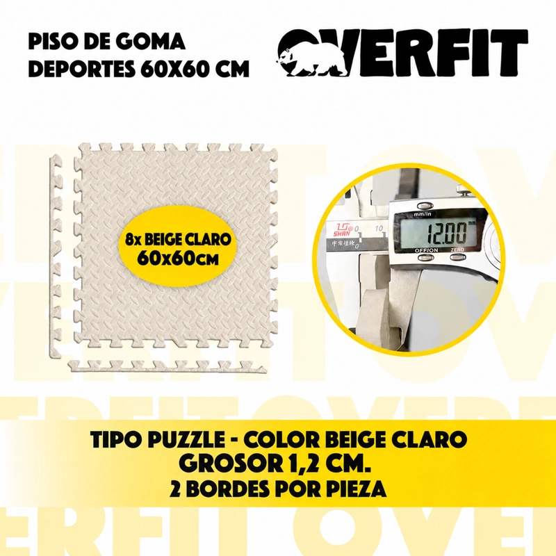 PISO GOMA EVA GIMANSIO OVERFIT 60X60CM 8U BEIGE - 2