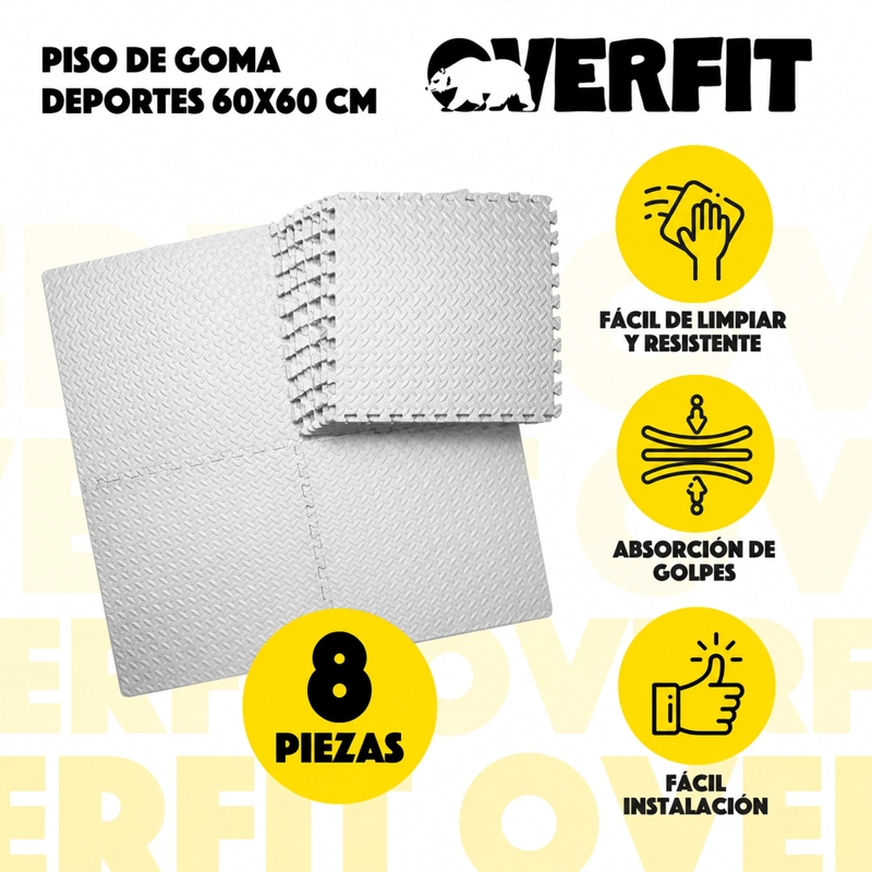 PISO GOMA EVA GIMANSIO OVERFIT 60X60CM 8UN GRIS - 2