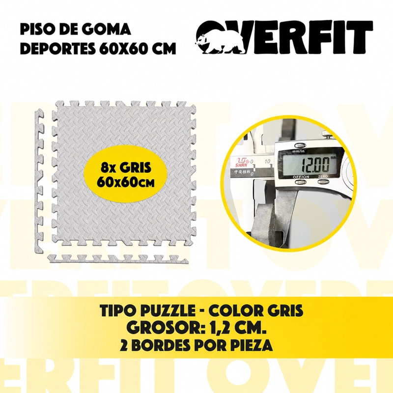 PISO GOMA EVA GIMANSIO OVERFIT 60X60CM 8UN GRIS - 3
