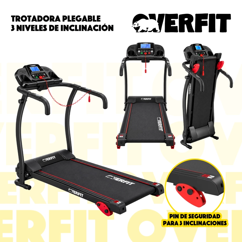 Trotadora Electrica Caminadora Plegable Overfit 12 Km/h Inclinacion 1 Hp 110 Kg Negro - 2