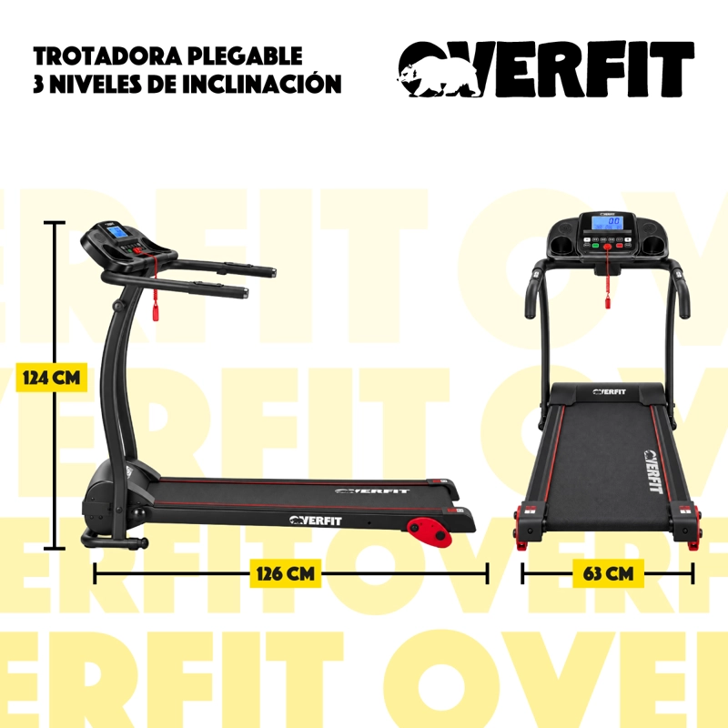 Trotadora Electrica Caminadora Plegable Overfit 12 Km/h Inclinacion 1 Hp 110 Kg Negro - 3