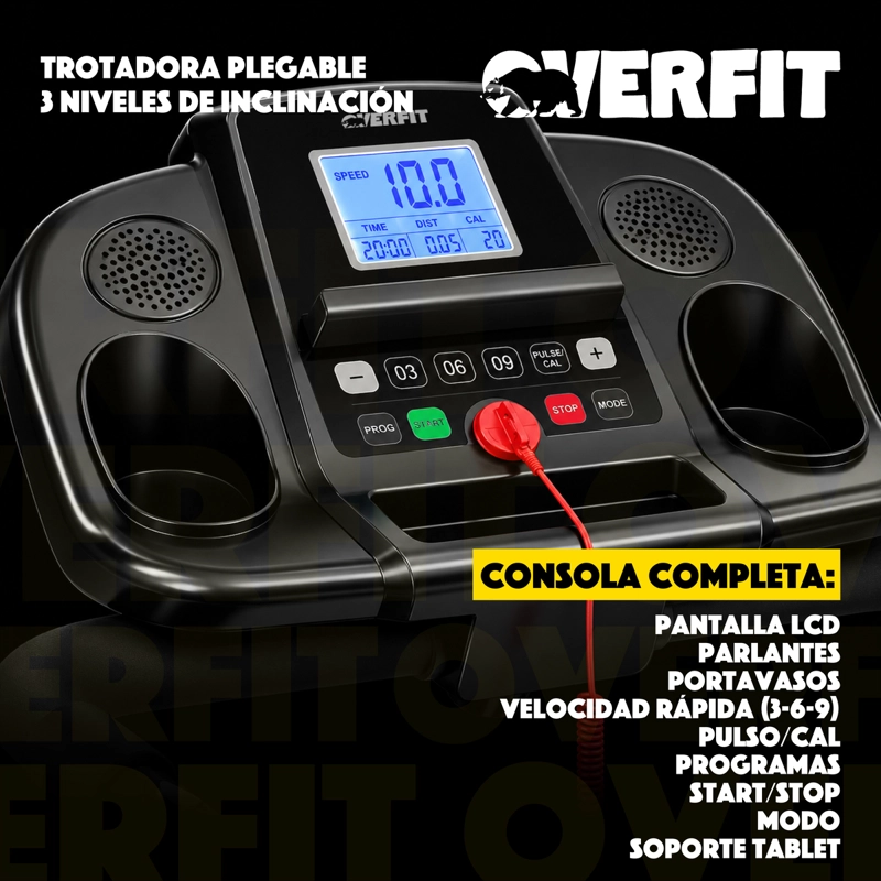 Trotadora Electrica Caminadora Plegable Overfit 12 Km/h Inclinacion 1 Hp 110 Kg Negro - 4