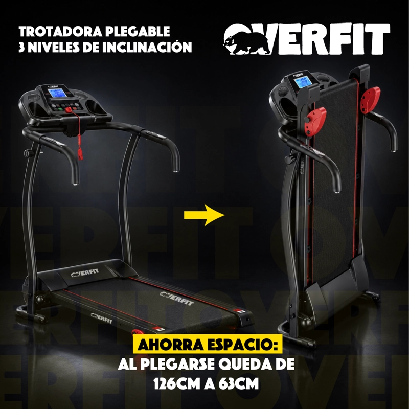 Trotadora Electrica Caminadora Plegable Overfit 12 Km/h Inclinacion 1 Hp 110 Kg Negro - 5