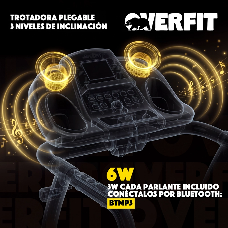 Trotadora Electrica Caminadora Plegable Overfit 12 Km/h Inclinacion 1 Hp 110 Kg Negro - 6