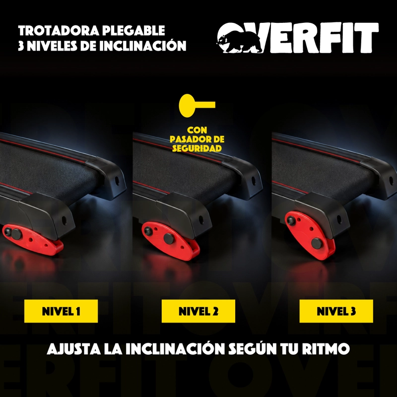 Trotadora Electrica Caminadora Plegable Overfit 12 Km/h Inclinacion 1 Hp 110 Kg Negro - 7