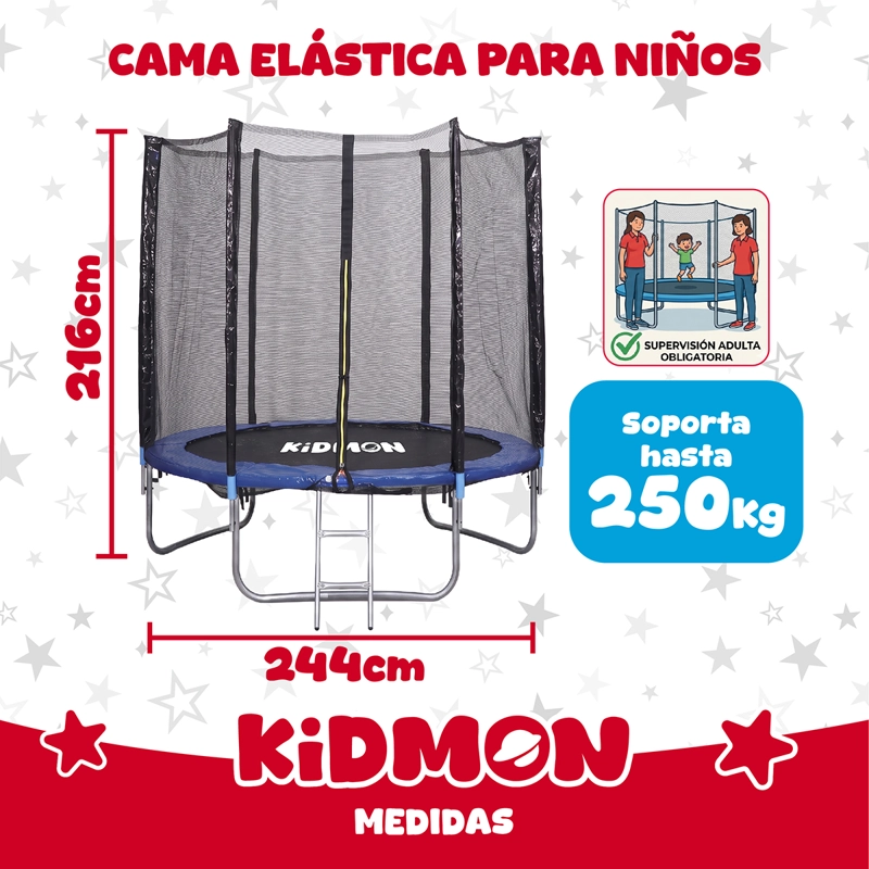 Cama Elastica Trampolin Para Ninos 2.4 Metros Kidmon Cama Saltarina 8ft - 3