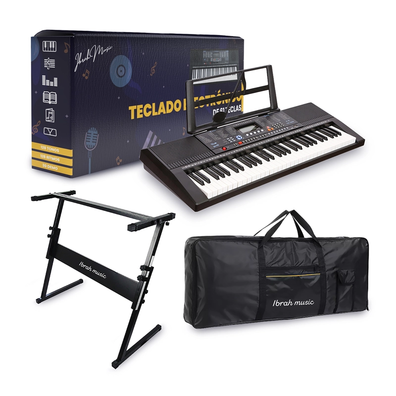 TECLADO IBRAH MUSIC MUSICAL 61 TECLAS IBRAH PIANO + FUNDA + ATRIL - 1