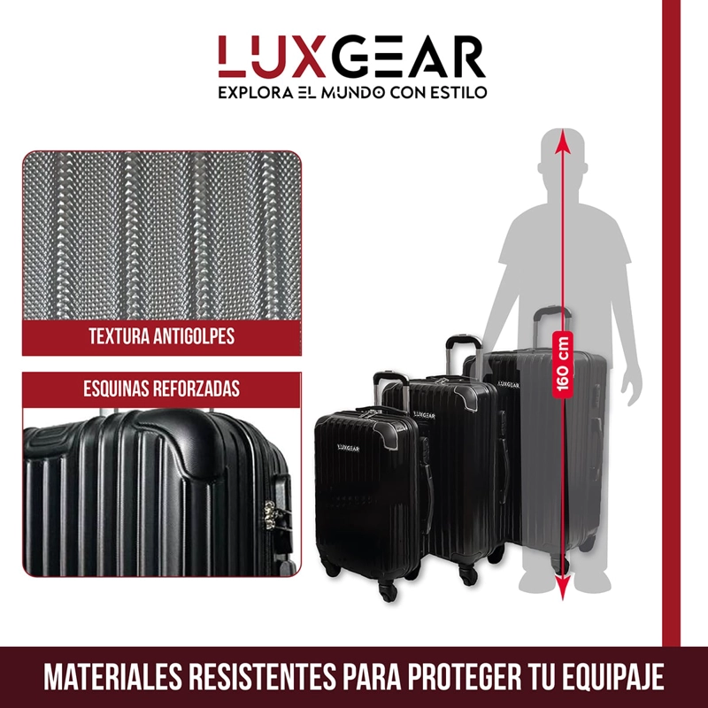 MALETAS 10 15 23KG LUXGEAR SET X3 MALETAS VIAJE ANTIGOLPES - 3