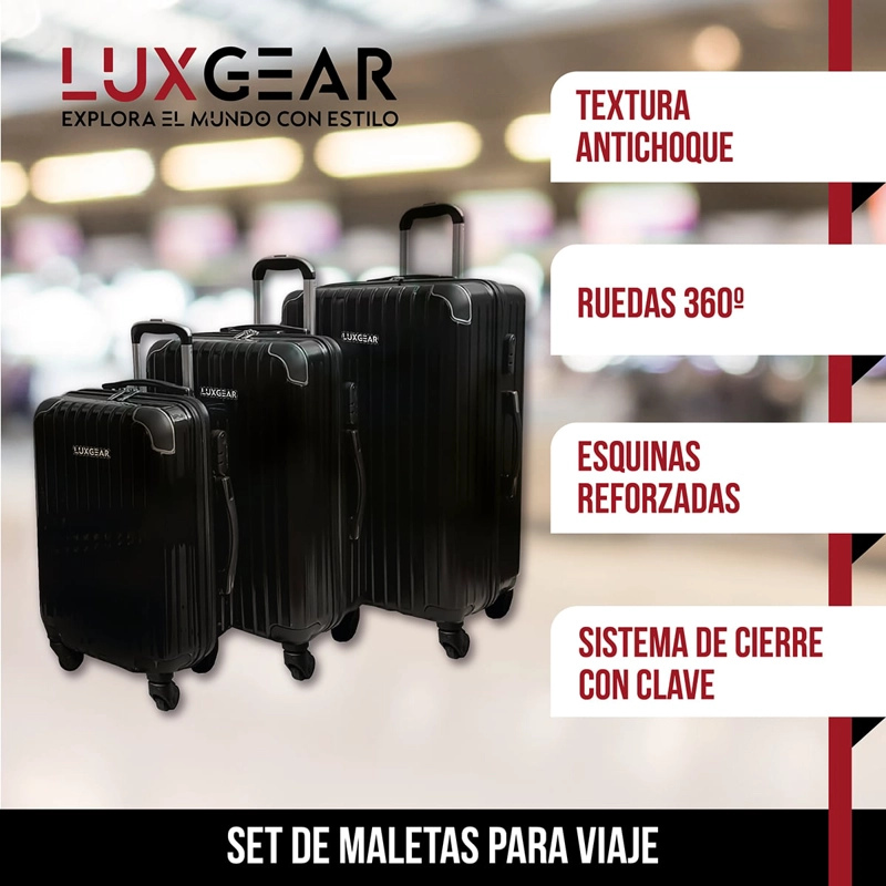 MALETAS 10 15 23KG LUXGEAR SET X3 MALETAS VIAJE ANTIGOLPES - 6