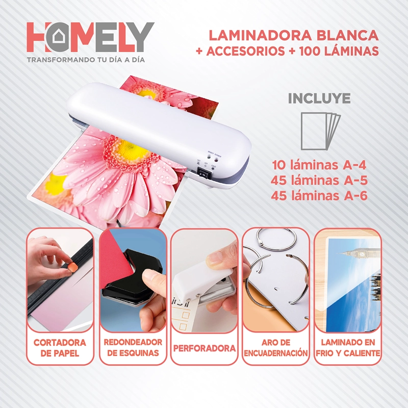 TERMOLAMINADORA PLASTIFICADORA HOMELY + ACCESORIOS + LAMINAS - 3