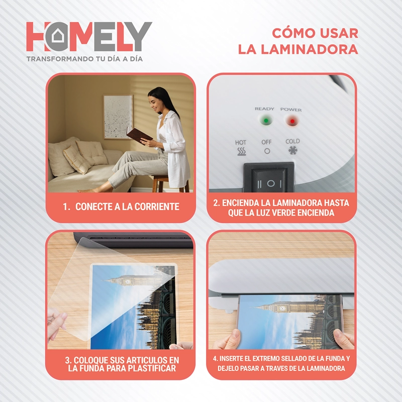 TERMOLAMINADORA PLASTIFICADORA HOMELY + ACCESORIOS + LAMINAS - 5