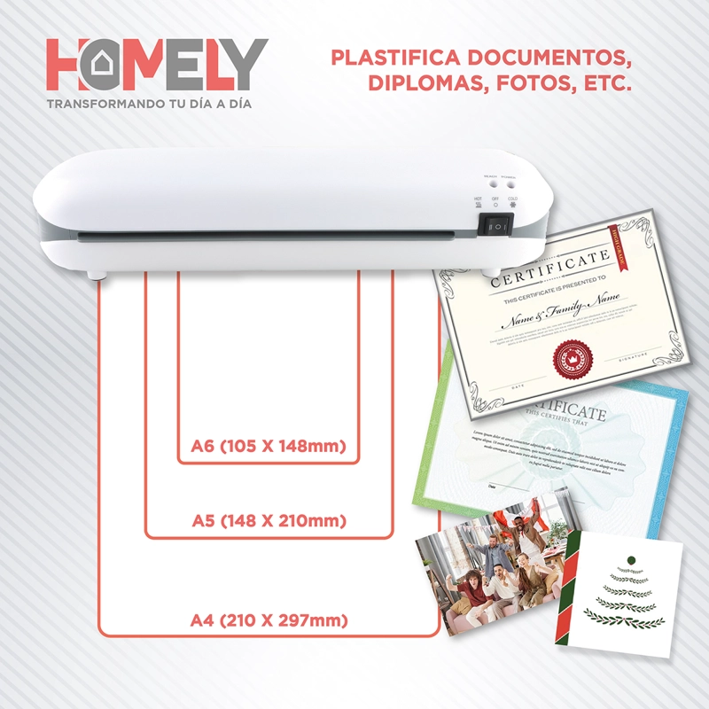 TERMOLAMINADORA PLASTIFICADORA HOMELY + ACCESORIOS + LAMINAS - 6