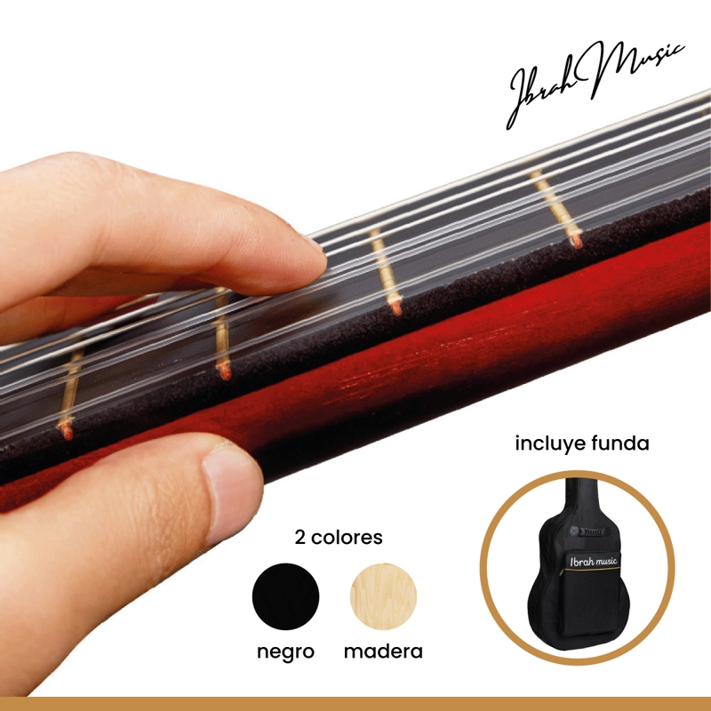 GUITARRA ACUSTICA IBRAH MUSIC CLASICA IBRAH 39 PULGADAS COLORES + FUNDA - 2