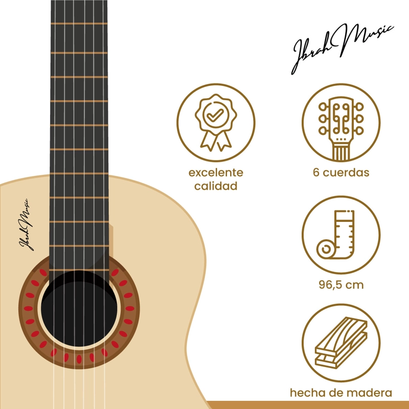 GUITARRA ACUSTICA IBRAH MUSIC CLASICA IBRAH 39 PULGADAS COLORES + FUNDA - 3