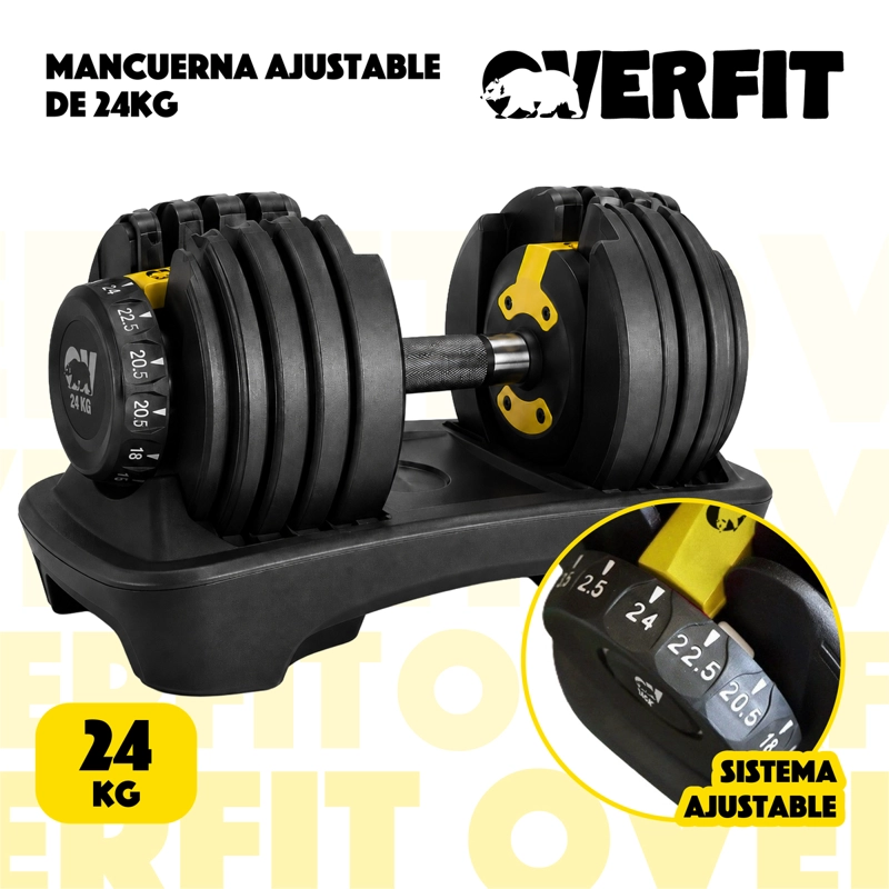 Mancuernas Ajustables 24 Kg Overfit Pesas Discos Automática Gym 2.5 A 24kg - 2