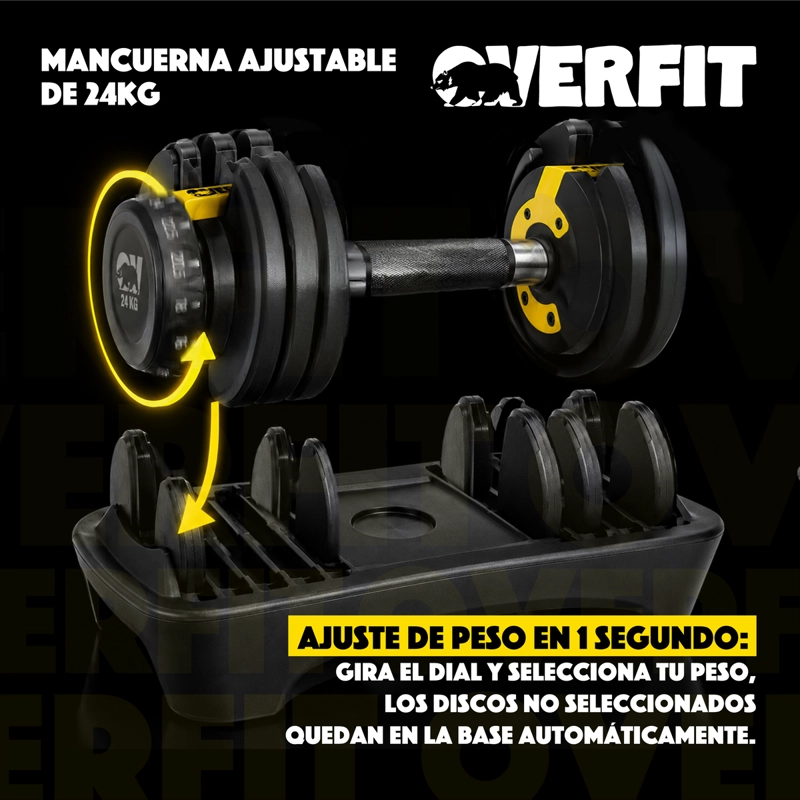 Mancuernas Ajustables 24 Kg Overfit Pesas Discos Automática Gym 2.5 A 24kg - 4