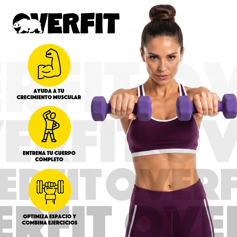 KIT X2 MANCUERNAS HEXAGONALES 3KG NEOPRENO OVERFIT - 3