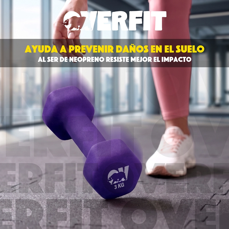 KIT X2 MANCUERNAS HEXAGONALES 3KG NEOPRENO OVERFIT - 5