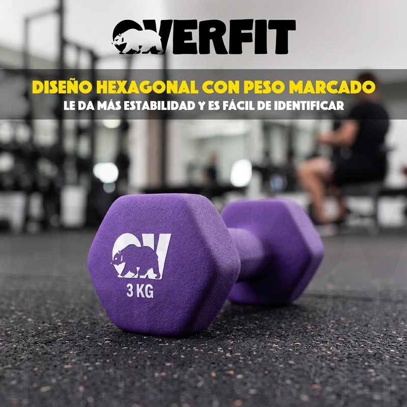 KIT X2 MANCUERNAS HEXAGONALES 3KG NEOPRENO OVERFIT - 6