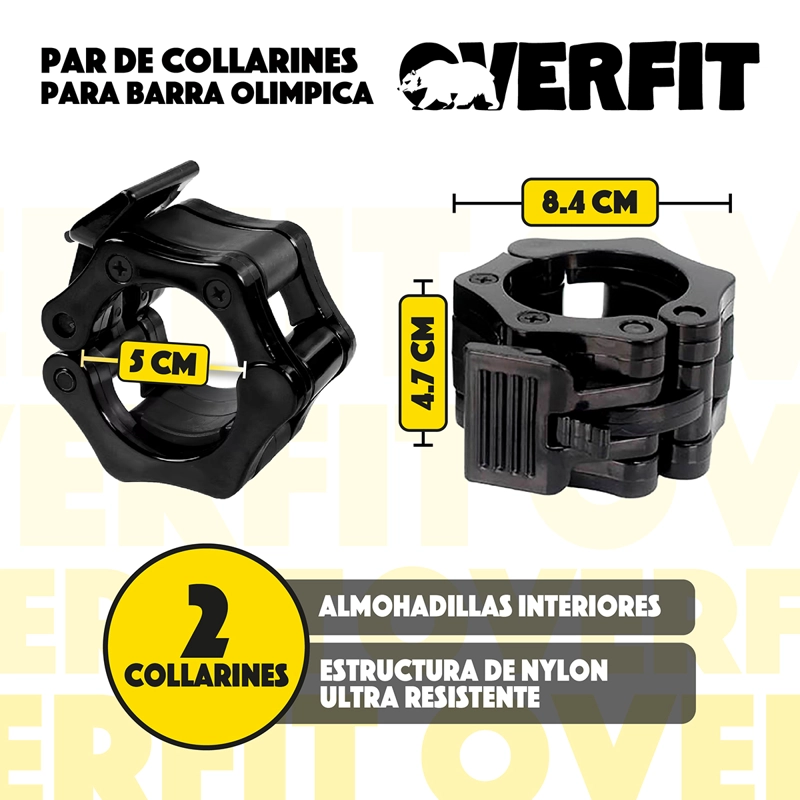 PAR DE COLLARINE PARA BARRA OLIMPICA OVERFIT COLOR NEGRO - 2