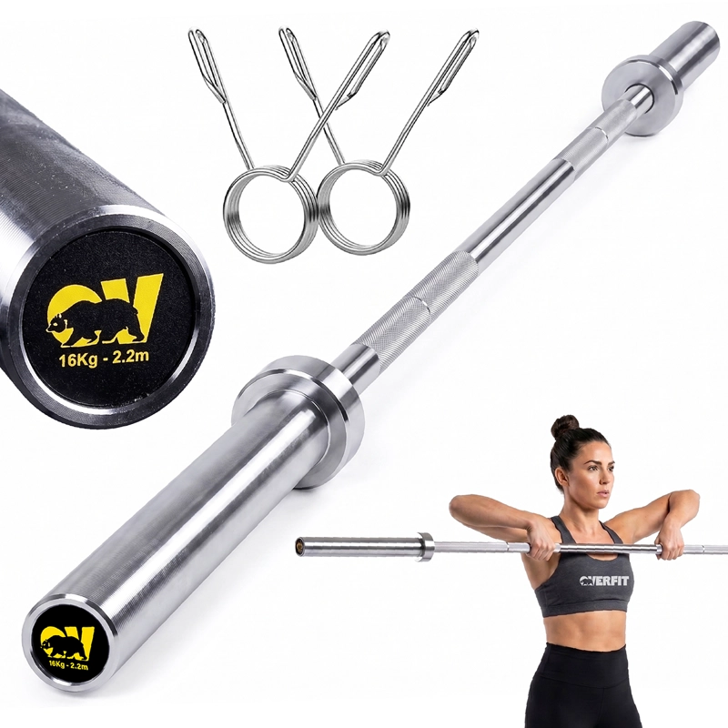 BARRA OLIMPICA FORMA RECTA 16KG OVERFIT DE 2.2 METROS - 1
