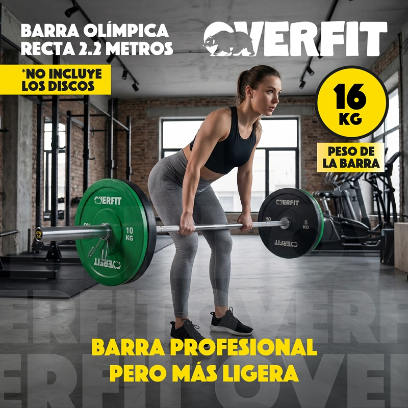 BARRA OLIMPICA FORMA RECTA 16KG OVERFIT DE 2.2 METROS - 4