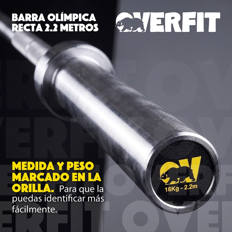 BARRA OLIMPICA FORMA RECTA 16KG OVERFIT DE 2.2 METROS - 7