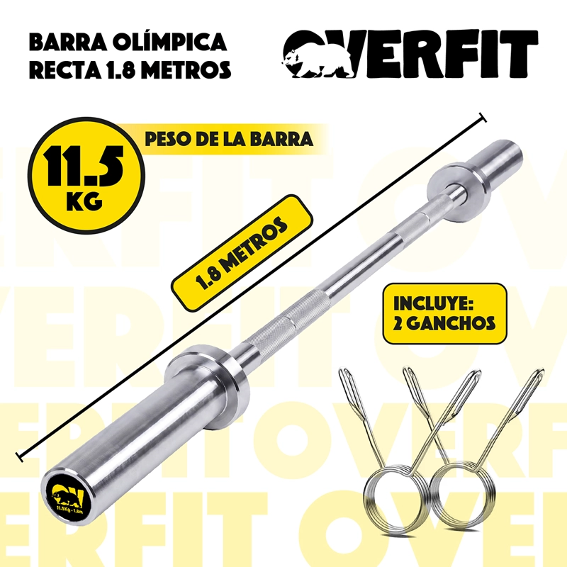 BARRA OLIMPICA FORMA RECTA 11.5KG OVERFIT DE 1.8 METROS - 2