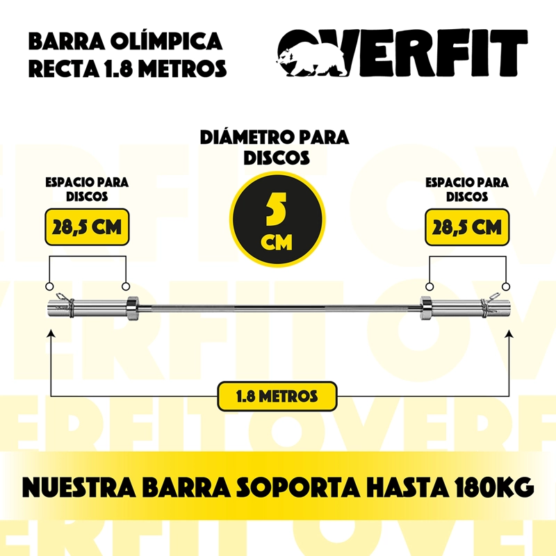 BARRA OLIMPICA FORMA RECTA 11.5KG OVERFIT DE 1.8 METROS - 3