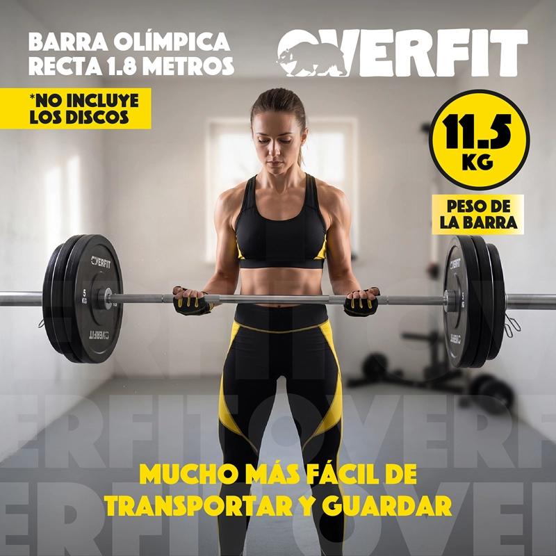 BARRA OLIMPICA FORMA RECTA 11.5KG OVERFIT DE 1.8 METROS - 4