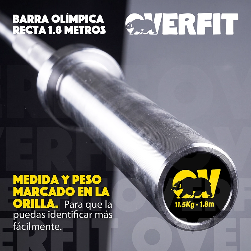 BARRA OLIMPICA FORMA RECTA 11.5KG OVERFIT DE 1.8 METROS - 7