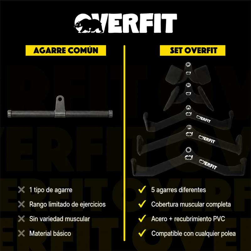 SET DE 5 AGARRES ERGONOMICOS PRO OVERFIT ENTRENAMIENTO POLEA - 8