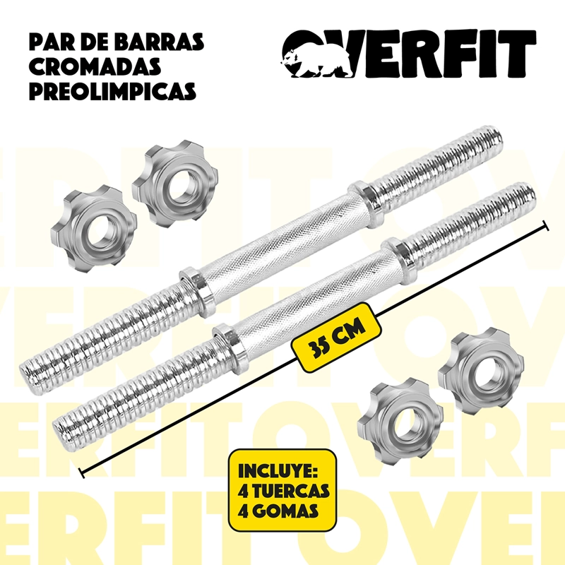 PAR DE BARRAS CROMADAS PREOLIMPICAS OVERFIT + 4 SEGUROS - 2