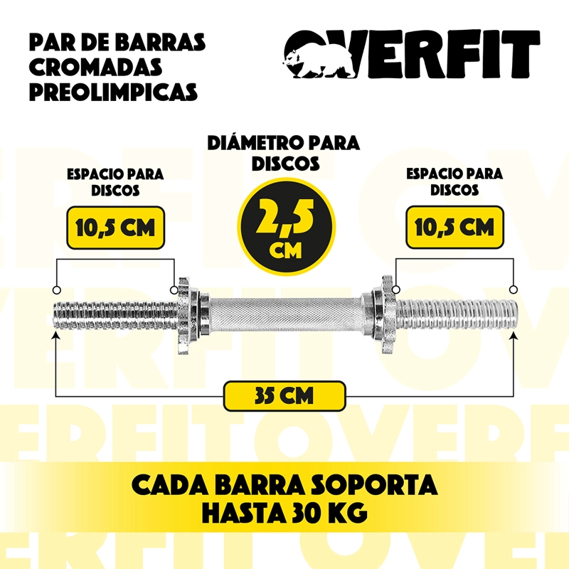 PAR DE BARRAS CROMADAS PREOLIMPICAS OVERFIT + 4 SEGUROS - 3