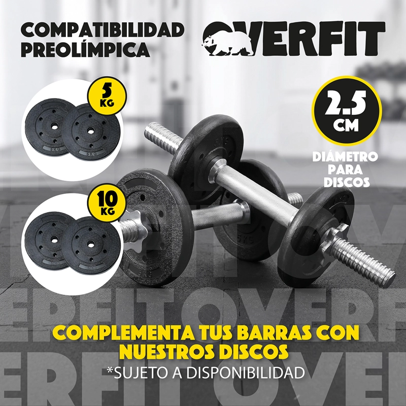 PAR DE BARRAS CROMADAS PREOLIMPICAS OVERFIT + 4 SEGUROS - 8