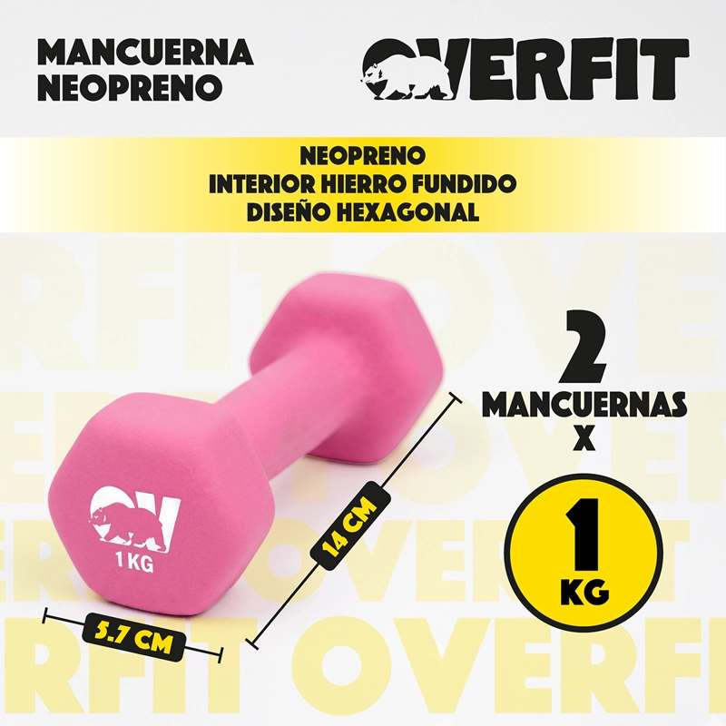 KIT X2 MANCUERNAS HEXAGONALES 1KG NEOPRENO OVERFIT - 2