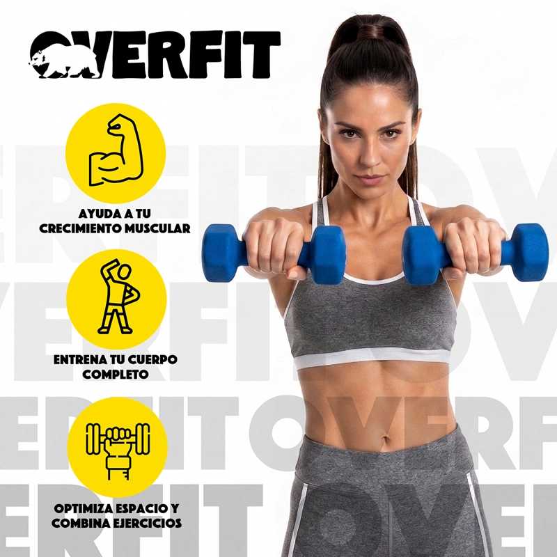 KIT X2 MANCUERNAS HEXAGONALES 4KG NEOPRENO OVERFIT - 3