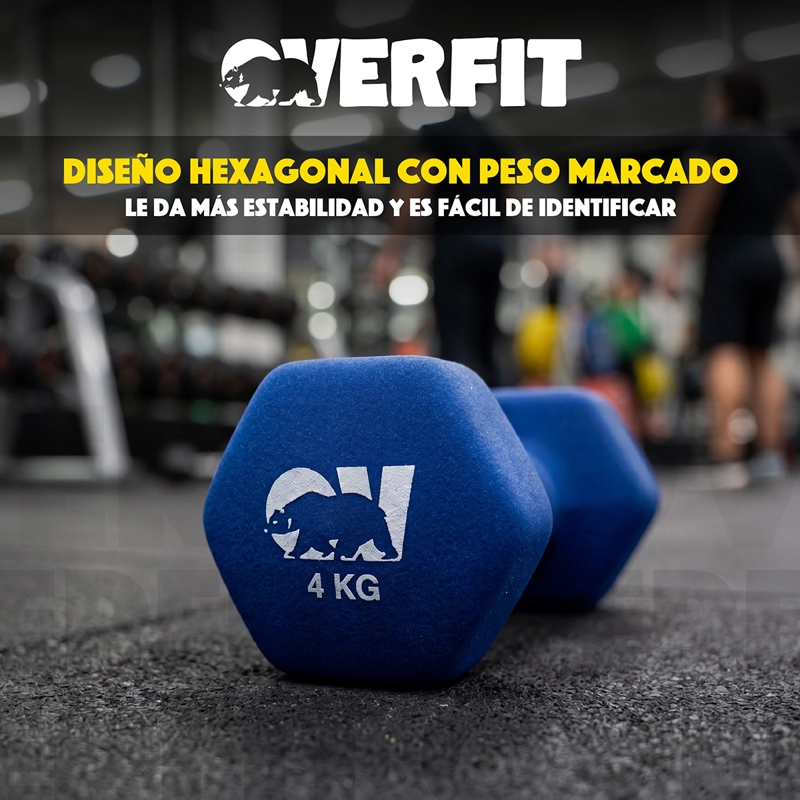 KIT X2 MANCUERNAS HEXAGONALES 4KG NEOPRENO OVERFIT - 6