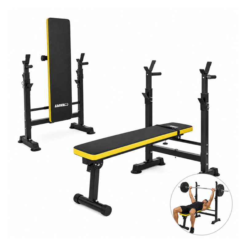 BANCO GYM CON RACK PRESS BANCA PRO OVERFIT COLOR NEGRO - 1