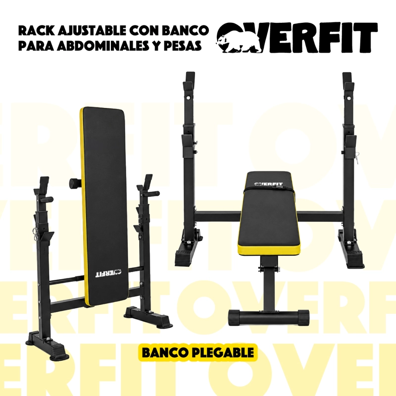 BANCO GYM CON RACK PRESS BANCA PRO OVERFIT COLOR NEGRO - 2